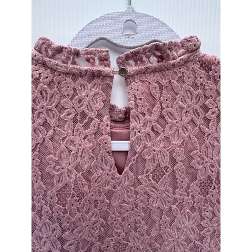 Cable &‎ Gauge Womens Lace Blouse Top Large Pink Ruffle Long Sleeve Keyhole Chic - Picture 7 of 10